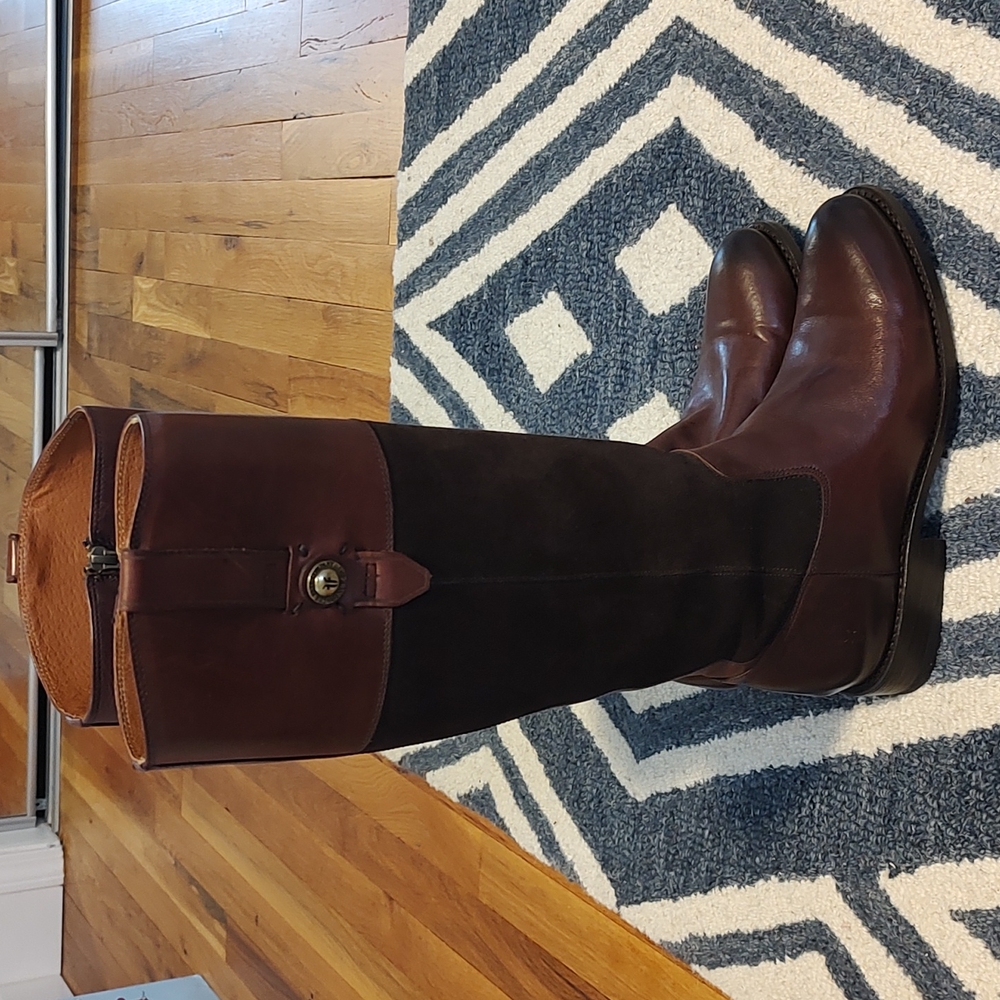 Frye tall boots with a low heel
